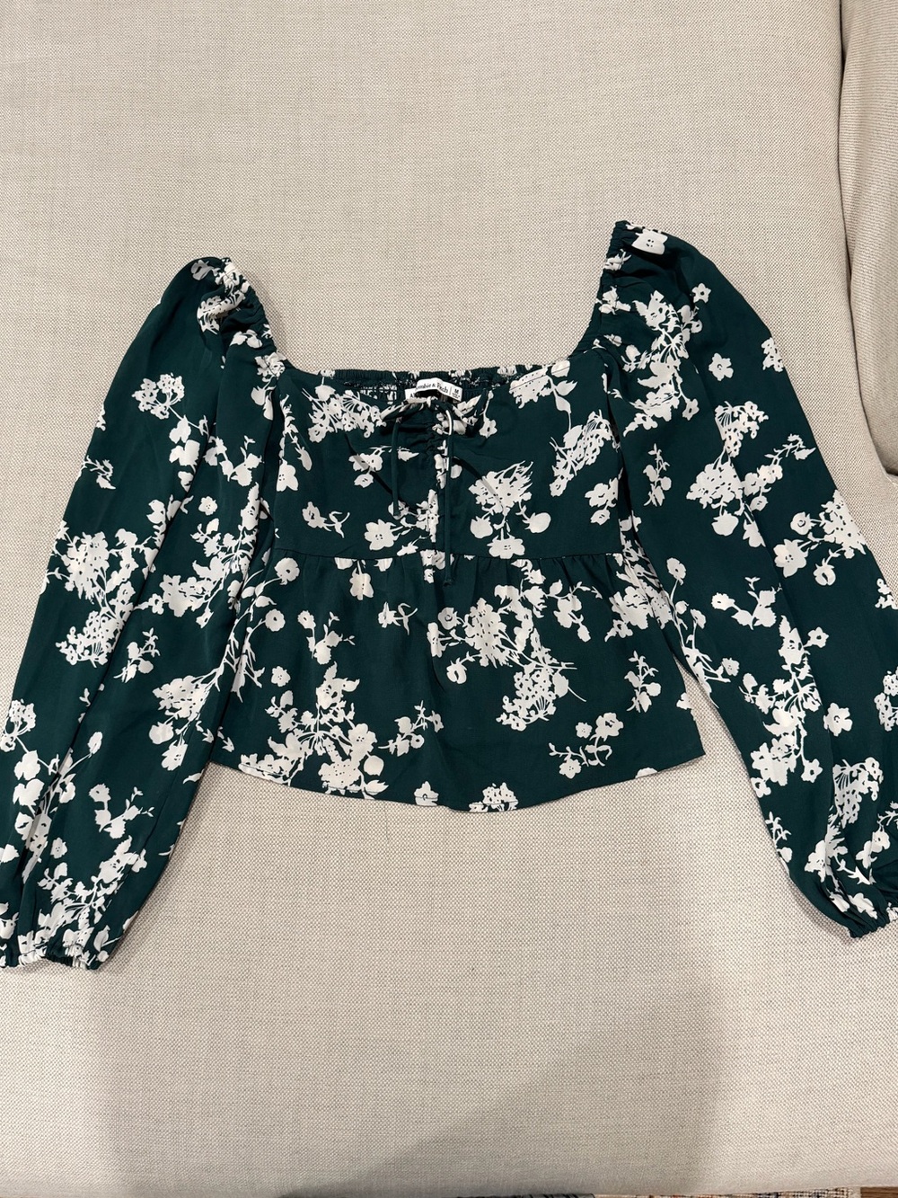 Abercrombie & Fitch Dark Green Floral Square-Neck Blouse